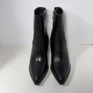 Womens Black Faux Leather Pointed Toe Block Heel‎ Ankle Boots Sz 9 Zipper Bootie thumbnail 4