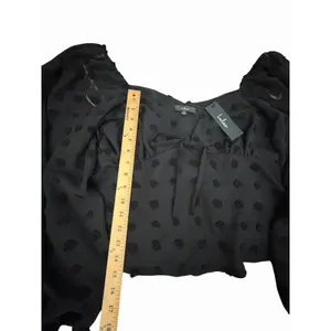 Lulu's Blouse XL‎ Cropped Black Clip Dot Balloon Sleeves Halter Babydoll #AA9-1 thumbnail 8