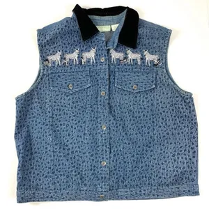 Vintage 100% Cotton Animal Print Denim Vest thumbnail 1