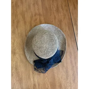 Vintage Straw Sun Hat With Black Lace Ribbon Cottagecore Wide Brim Hat thumbnail 8