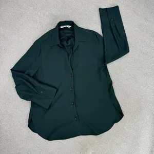 Zara V Neck Button Front Shirt Blouse‎ Dark Green Small Long Sleeve thumbnail 11