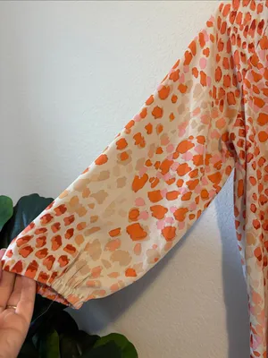 CAbi Cream Button-Down Blouse with Orange and Pink Spot Print XS thumbnail 3