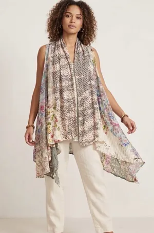 Women’s Floral Patchwork Kimono Duster Vest Cover Up Boho Hippie Size L/XL NWT thumbnail 1