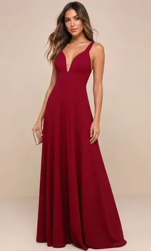 👗Lulus Burgundy Maxi Formal Dress NWT Deep V Sleeveless Gown Size M thumbnail 1