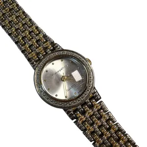 Vtg 1990s Fumagalli's Two Tone Gold Silver Domed Crystal Link Bracelet Watch thumbnail 3
