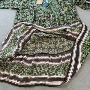 VERO MODA Tunic Dress XL Green Floral Print Button Neck Bell Sleeves Tiered NWT thumbnail 5
