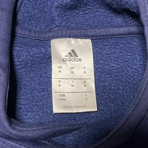 M Adidas Navy Fleece Hoodie Pullover With White Accents Athletic Athleisure thumbnail 4