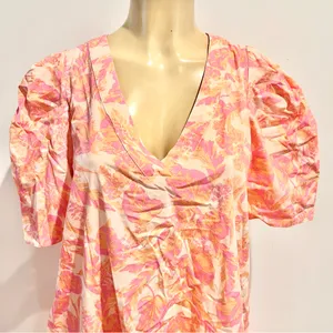 Olivaceous Pink Floral Dress Sz M Puff Sleeves Ruffle thumbnail 2