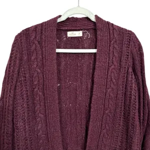 Hollister Womens Sz M Purple Cardigan Cable Knit Open Front Sweater Wool Blend thumbnail 2
