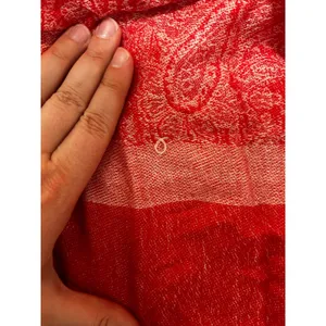 Red & White Paisley Fringe Pashmina Cashmere & Silk Scarf Shawl thumbnail 5