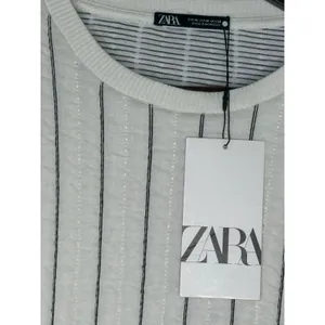 NWT Zara Boxy Oversized Striped Soft Quilted Long Sleeve Sweater M White Black thumbnail 8