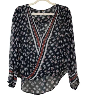 Free People‎ Before Dawn Top Black Boho Blouse Women's Size XS thumbnail 1