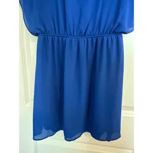 Blue tropical Back Pattern Mini Lined Dress Women's Sz Small thumbnail 4