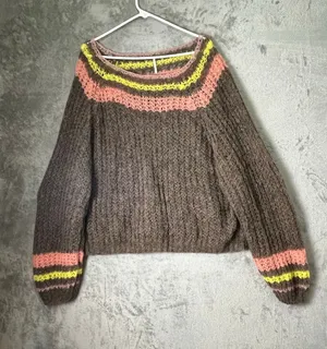 Free People Alpaca Reach for the Stars Sweater Striped Slouchy Boho Casual Large thumbnail 1
