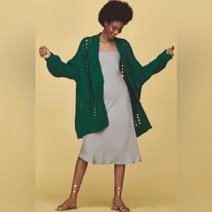 Maeve Anthropologie Teal Open Stitch Oversized Long Cardigan Sweater Small thumbnail 5