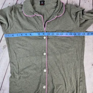 J. Crew Dreamy long-sleeve cotton pajama set XS Olive Green Pink Piping AC318 thumbnail 9