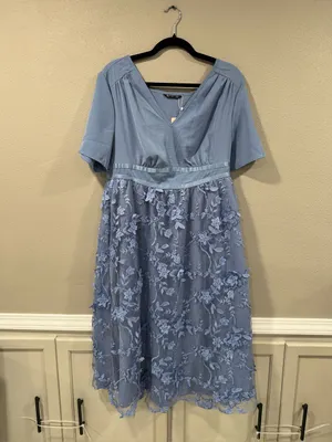 NWT Bloomchic Floral Embroidered Patchwork Mesh Dress in Blue thumbnail 2