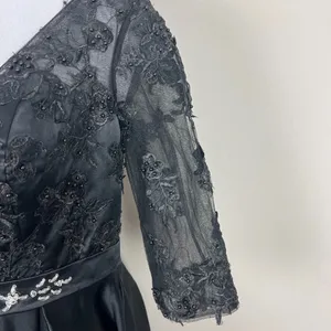 Formal Gown‎ Dress 10 Black Floral Applique Beaded A-Line Evening Whimsigoth thumbnail 8