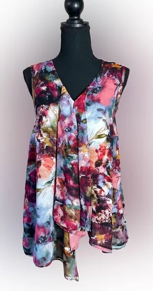 Simply Vera Vera Wang Sleeveless Floral Blouse Women’s Medium Career Top thumbnail 1