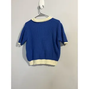 Hey Day Blue Knit Women's Short Sleeve Oversize‎ Cropped Short Sleeve Shirt Sz S thumbnail 4