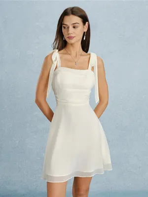 Rihoas Apricot Square Neck Tie Strap Mini Dress thumbnail 5