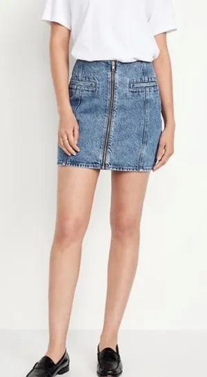 Old Navy Light Blue Denim Zip-Front Skirt thumbnail 1
