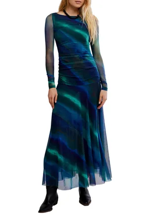 Free People Long Sleeve (mesh) Blue-Green Gradient Formal Dress thumbnail 3
