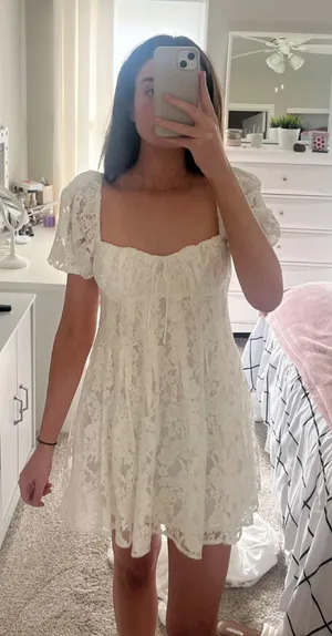 Nordstrom Lace Puff Sleeve Dress- White thumbnail 1