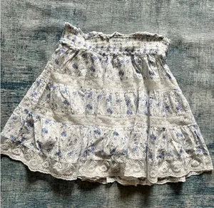 Altar'd State White Blue Ruffle Lace Floral Skirt Size XS thumbnail 1