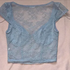 Garage Lace Corset Top Light Blue Y2K Crop Short Sleeve XS thumbnail 2