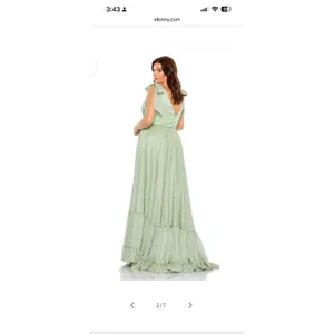 Mac Duggal NWT Sage Green Cottagecore Ruffle Bow Maxi Gown 68120 thumbnail 4