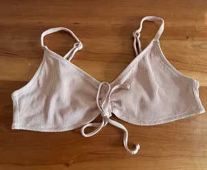 Aerie Ribbed Scoop‎ Bikini Top Blush Pink Cinched Tie Front Size Medium thumbnail 1