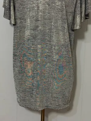 By Anthropologie Shimmer Knit Flutter Sleeve Metallic Top Silver XL thumbnail 8