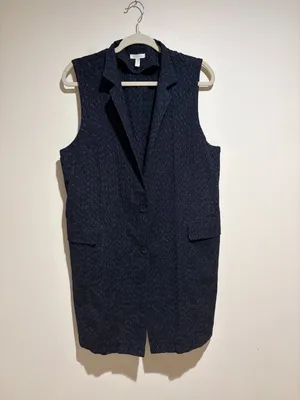 Eileen Fisher Black Rainfall Organic Cotton Textured Double Button Long Vest thumbnail 3