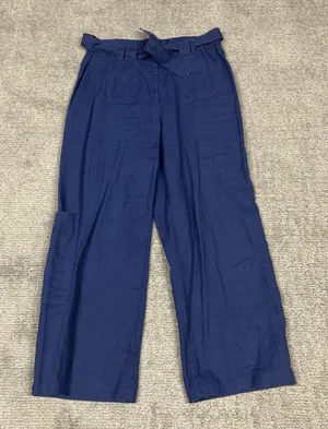 J Jill Pants Womens 12 Tall Linen Wide Leg Stretch Waist Casual Blue Belted thumbnail 1
