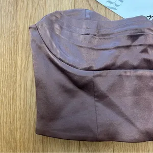 NWT Zara Satin Bandeau Mauve Rose Pleated Strapless Crop Top Size Medium thumbnail 4