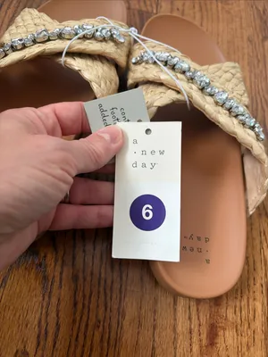a new day Braided Crystal-Accent Slide Sandals in Natural Size 6 New thumbnail 6
