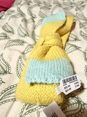 Anthropologie Yellow Mint Green Cozy Knotted Sweater Knit Headband OS thumbnail 4