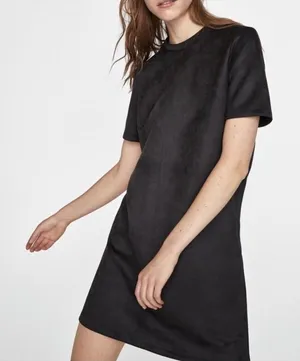 Faux Suede Black tshirt dress thumbnail 1