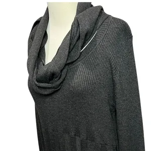 Dana Buchman Sweater Dress With Scarf‎ XL Gray Ribbed Fit Flare Timeless Career thumbnail 3