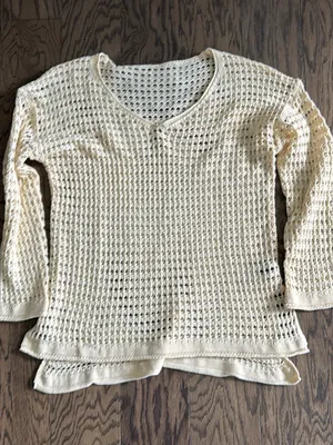 SheIn Cream Crochet Open-Weave Knit Sweater swim cover up • thumbnail 1
