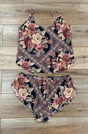 CIRCA 2000 Vintage Y2k Romantic Floral Silk Two-piece Pajama Set | Size Large thumbnail 1