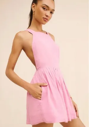 Free People Apron‎ Overalls Mini Dress Milkmaid Coquette Linen Barbiecore Hippie thumbnail 1