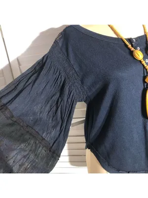 Free People Blue Cotton Long Sleeve Balloon Top XS thumbnail 5