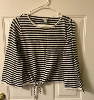 J. Crew Striped Flare Sleeve tie front sweater size small thumbnail 1