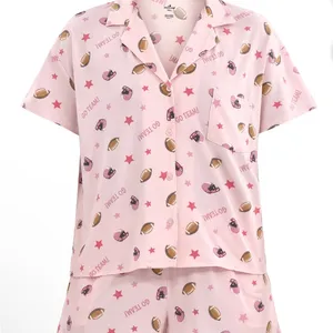 WAY TO CELEBRATE Womens PJ Shorts Set Size Medium 8-10 FOOTBALL theme Pink New thumbnail 1