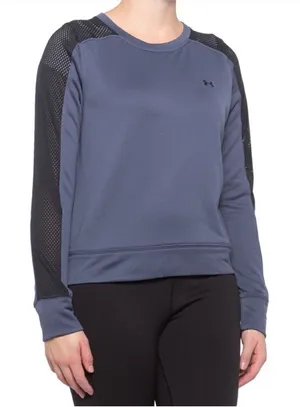 Under Armour Mesh Panel Sweatshirt Womens Blue‎ Black Crewneck Loose Fit Large thumbnail 1