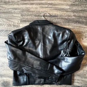 Abercrombie Black Cropped Faux Leather Blazer thumbnail 2