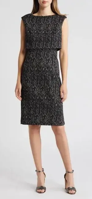 Eliza J Womens Black White‎ Chevron Popover Sheath Dress Sleeveless Size 10 thumbnail 1