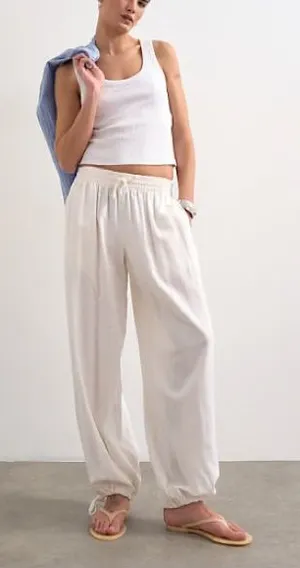 Structure Vintage Cream Wide-Leg Drawstring linen blend Pants thumbnail 1